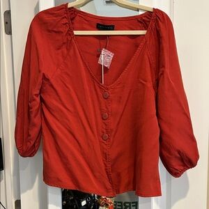 Sanctuary Red V-Neck Button-Up Blouse